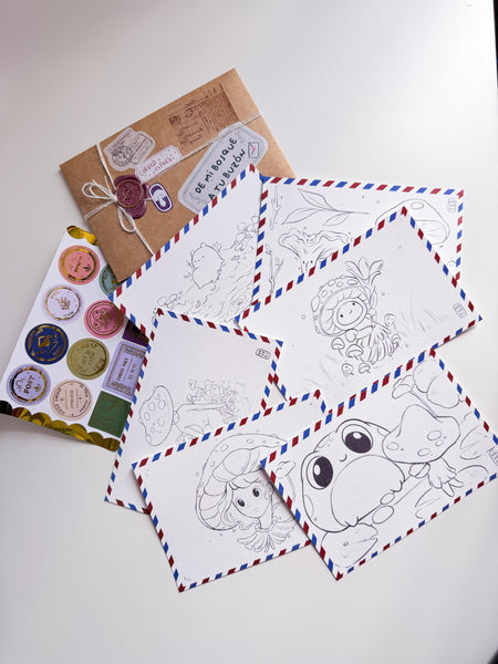 Set de postales para colorear "DE MI BOSQUE A TU BUZÓN"
