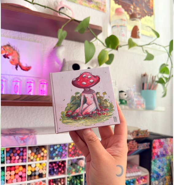 Libreta de acuarela  "Niña honguito"  modelo mini pocket